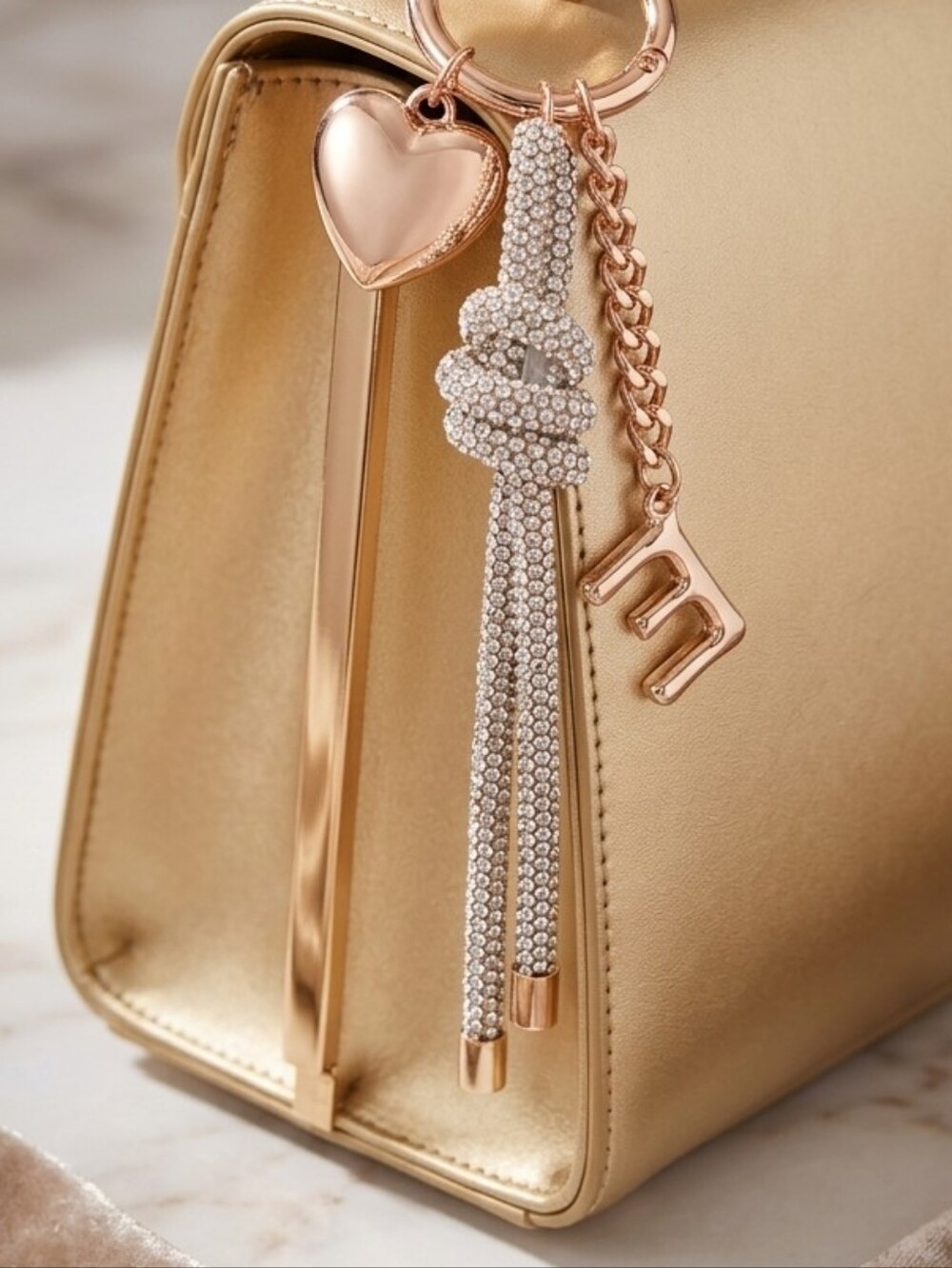 Elegant Gold and Silver "E" Bag Charm - NWT - Picture 2 of 5